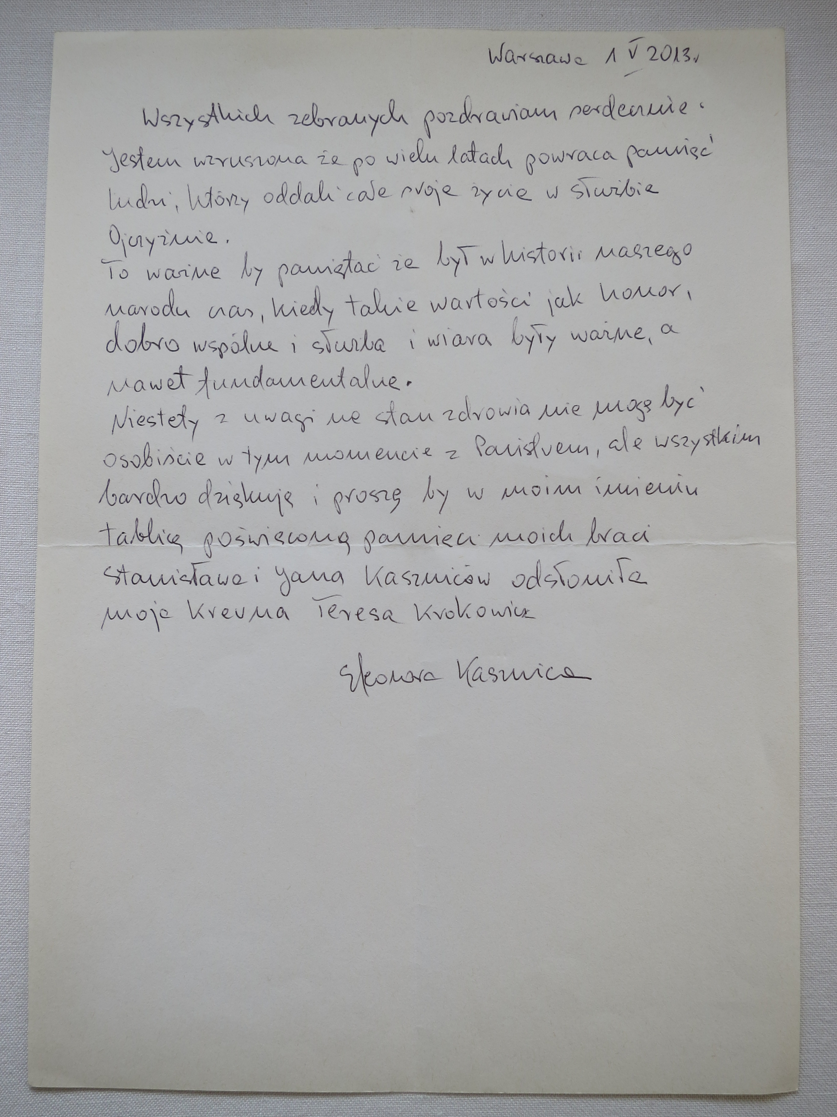 List od Eleonory Kasznicy